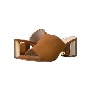 Raye Cody Suede Slide Sandals with Gold Heel